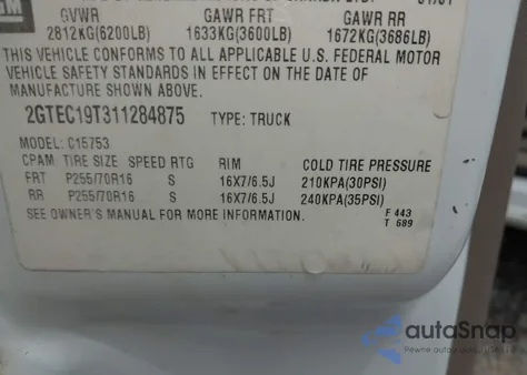 2001 GMC Sierra 1500 Sle z USA, uszkodzony, nr VIN 2GTEC19T311284875